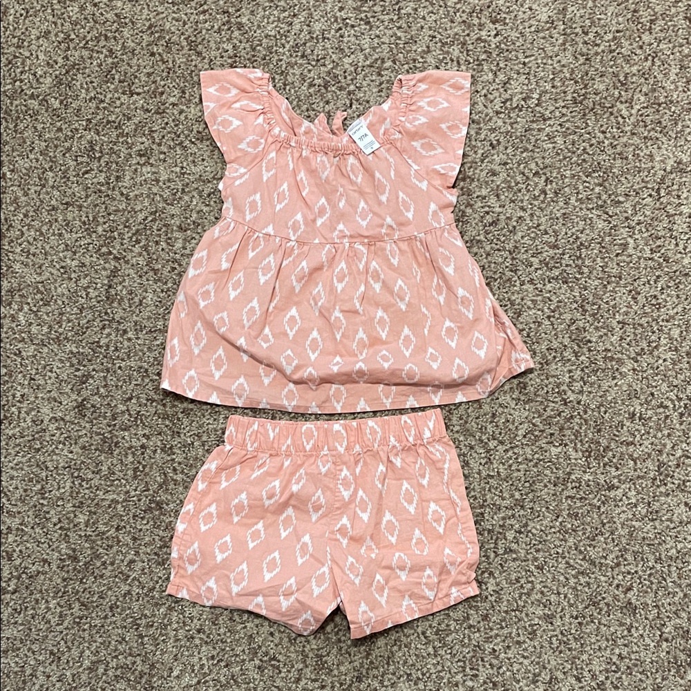 Carter's Pink Printed Flutter Sleeve Top and Shorts Set